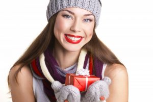 woman smiling present happy 